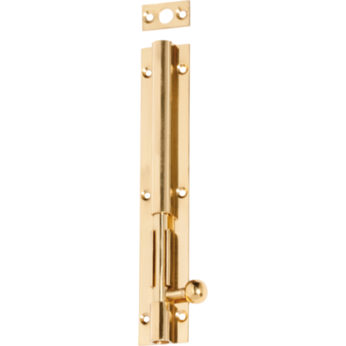 Barrel Bolt Long Throw Polished Brass L150xW25mm Throw 30mm in Polished Brass