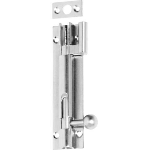 Barrel Bolt Offset Satin Chrome L100xW25mm in Satin Chrome