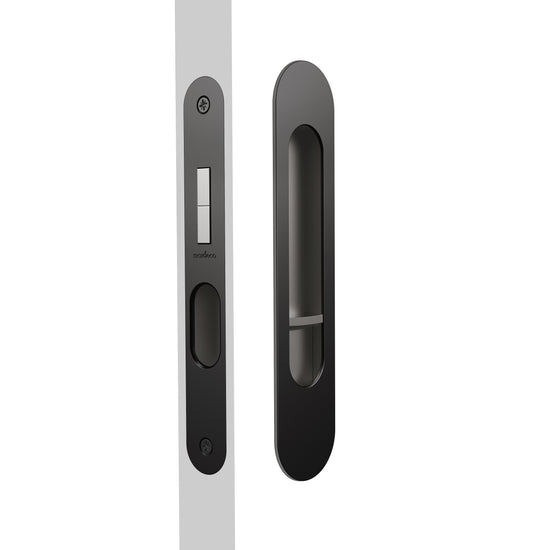 Mardeco Radius Flush Pull Privacy Set, suits 34mm - 50mm thick doors, Backset 35mm in Matt Black