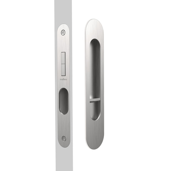 Mardeco Radius Flush Pull Privacy Set, suits 34mm - 50mm thick doors, Backset 35mm in Brushed Nickel