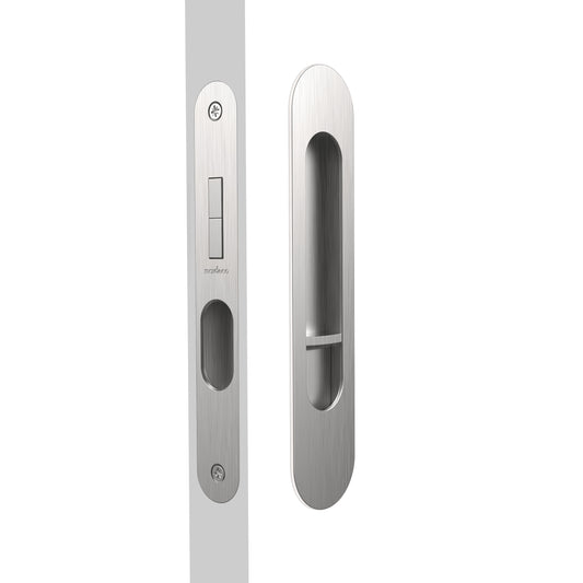 Mardeco Radius Flush Pull Privacy Set, suits 34mm - 50mm thick doors, Backset 35mm in Brushed Nickel