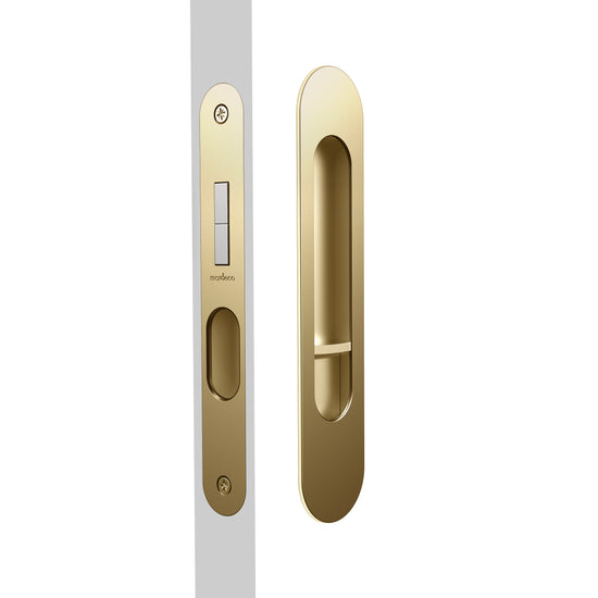 Mardeco Radius Flush Pull Privacy Set, suits 34mm - 50mm thick doors, Backset 35mm in Satin Brass