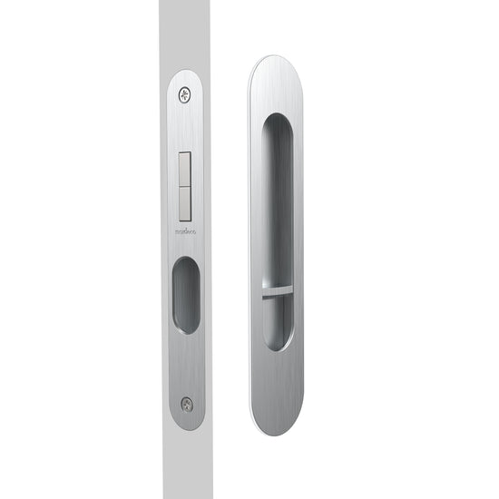 Mardeco Radius Flush Pull Privacy Set, suits 34mm - 50mm thick doors, Backset 35mm in Brushed Satin Chrome