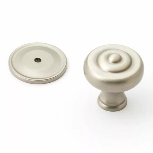 NOSTALGIA Decade 38mm Knob & Backplate - Dull Brushed Nickel in Dull Brushed Nickel