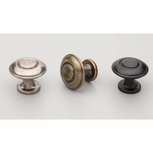 Cabinet Knob. Rd Hampton Knob 31mm in Polished Oxidised Tin