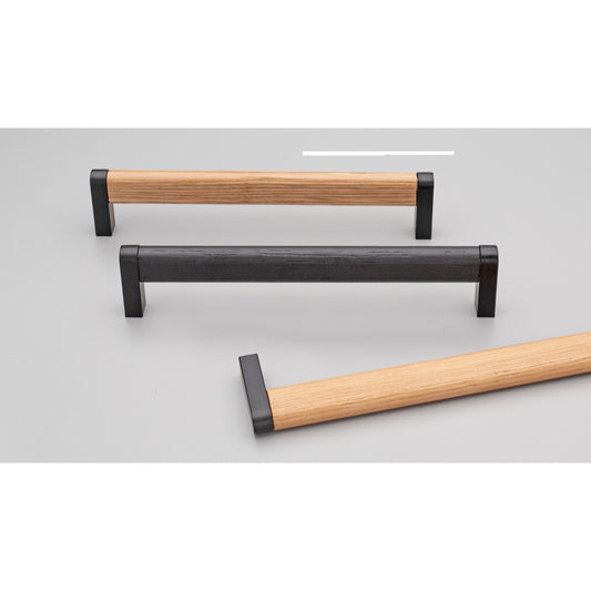 Hobro Handle 320mm C to C Oak Lacq/Matt Black in Oak / Matt Black