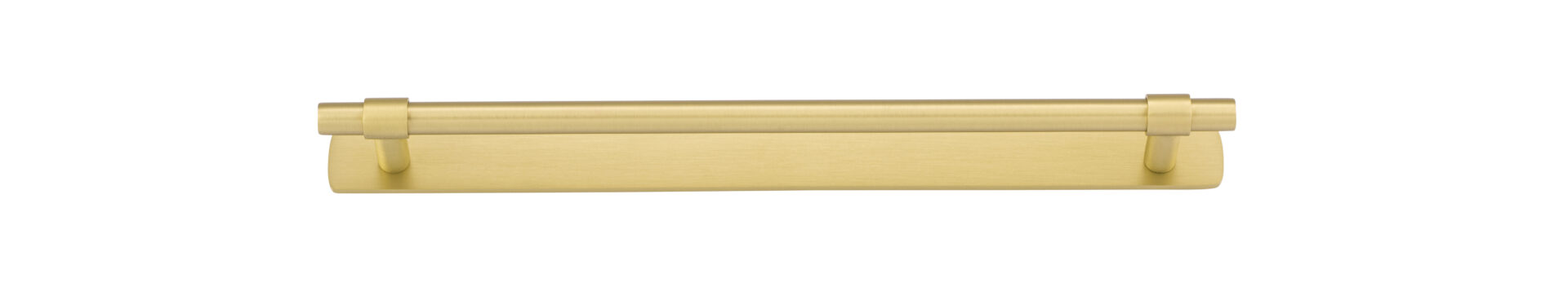 Cabinet Pull Helsinki Brushed Gold PVD L301xP39mm BD11mm CTC256mm With Backplate W301xH24mm T3mm in Brushed Gold PVD