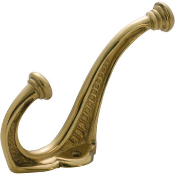 Hat & Coat Hook Edwardian Polished Brass H145xP95mm in Polished Brass