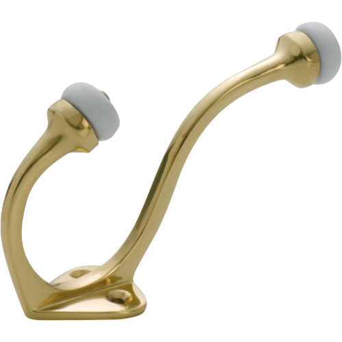 Hat & Coat Hook Porcelain Tip Polished Brass H115xP75mm in Polished Brass