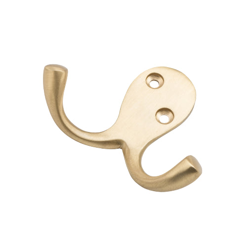 Robe Hook Double Satin Brass H75xP30mm in Satin Brass