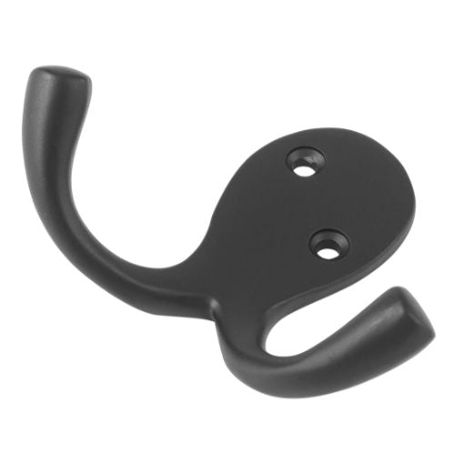 Robe Hook Double Matt Black H75xP30mm in Matt Black