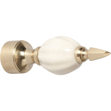 Curtain Finial White Porcelain Fluted Polished Brass ID19mm in Polished Brass