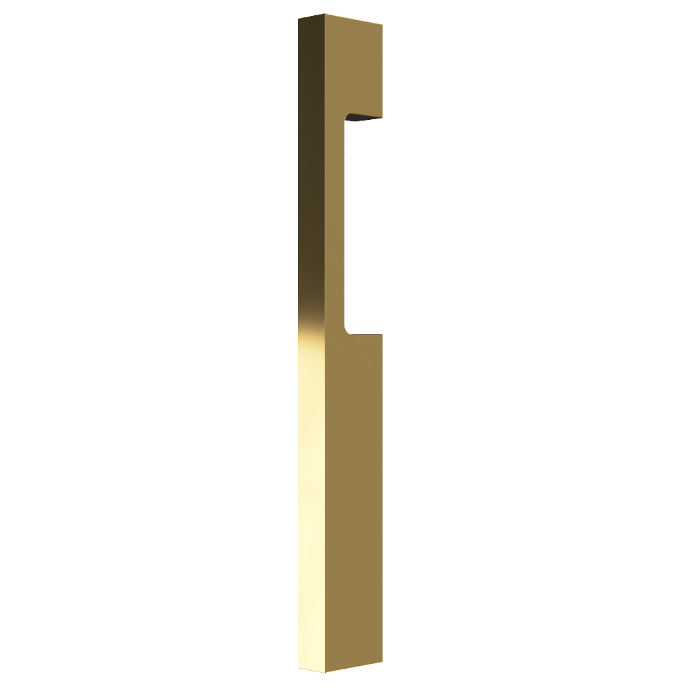 Single Blade Pull Handle with Cutout, 900mm long x 19mm wide x 40mm projection, surface fixed in Satin Brass Unlaquered