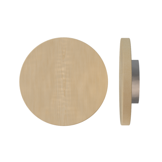 Single T01 Timber Entrance Pull Handle, American Oak, Ø300mm x Projection 68mm, in Raw Timber (ready to stain or paint) in White Oak / Satin Nickel