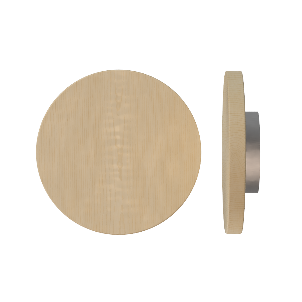 Single T01 Timber Entrance Pull Handle, American Oak, Ø300mm x Projection 68mm, in Raw Timber (ready to stain or paint) in White Oak / Satin Nickel