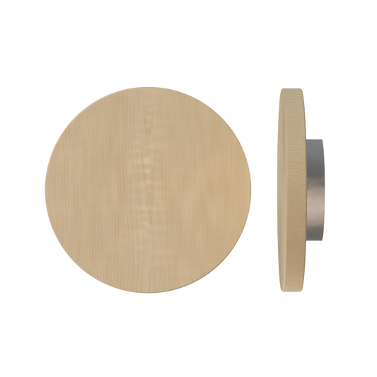 Single T01 Timber Entrance Pull Handle, American Oak, Ø300mm x Projection 68mm, in Raw Timber (ready to stain or paint) in White Oak / Satin Nickel