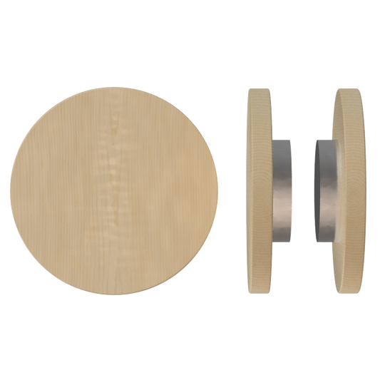 Pair T01 Timber Entrance Pull Handle, American Oak, Back to Back Fixing, Ø300mm x Projection 68mm, in Raw Timber (ready to stain or paint) in White Oak / Satin Nickel