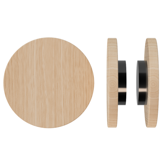 Pair T01 Timber Entrance Pull Handle, Tasmanian Oak, Back to Back Fixing, Ø300mm x Projection 68mm, in Raw Timber (ready to stain or paint) in Tasmanian Oak / Black