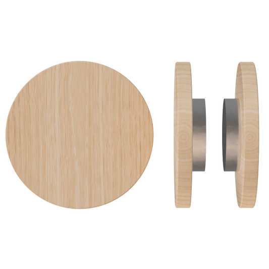 Pair T01 Timber Entrance Pull Handle, Tasmanian Oak, Back to Back Fixing, Ø300mm x Projection 68mm, in Raw Timber (ready to stain or paint) in Tasmanian Oak / Satin Nickel