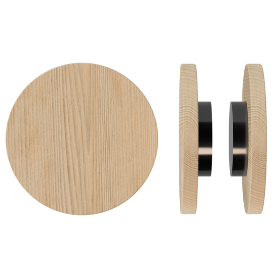 Pair T01 Timber Entrance Pull Handle, Victorian Ash, Back to Back Fixing, Ø300mm x Projection 68mm, in Raw Timber (ready to stain or paint) in Victorian Ash / Black