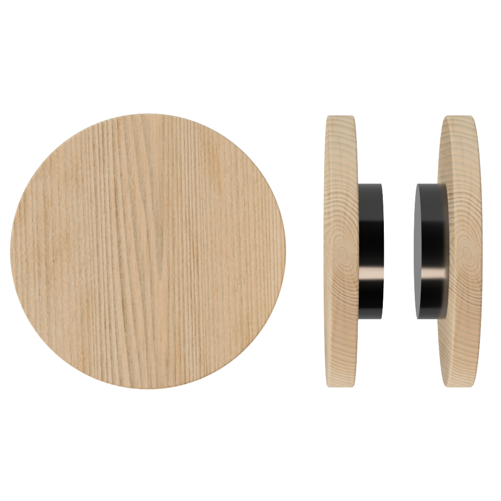 Pair T01 Timber Entrance Pull Handle, Victorian Ash, Back to Back Fixing, Ø300mm x Projection 68mm, in Raw Timber (ready to stain or paint) in Victorian Ash / Black