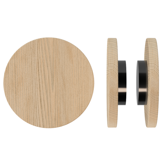 Pair T01 Timber Entrance Pull Handle, Victorian Ash, Back to Back Fixing, Ø300mm x Projection 68mm, in Raw Timber (ready to stain or paint) in Victorian Ash / Black