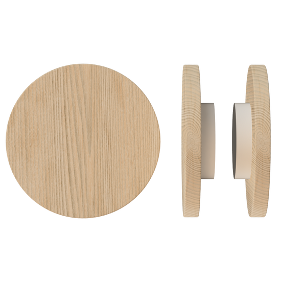 Pair T01 Timber Entrance Pull Handle, Victorian Ash, Back to Back Fixing, Ø300mm x Projection 68mm, in Raw Timber (ready to stain or paint) in Victorian Ash / Powder Coat