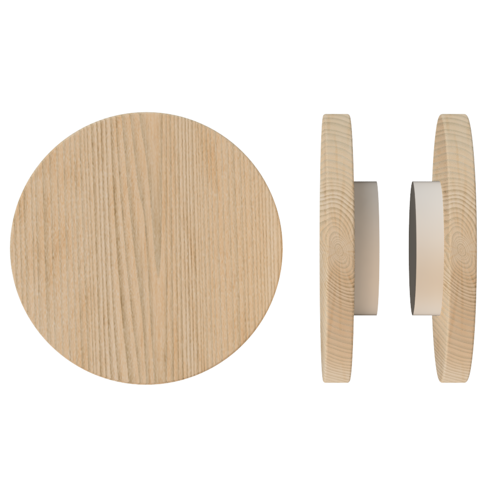 Pair T01 Timber Entrance Pull Handle, Victorian Ash, Back to Back Fixing, Ø300mm x Projection 68mm, in Raw Timber (ready to stain or paint) in Victorian Ash / Powder Coat