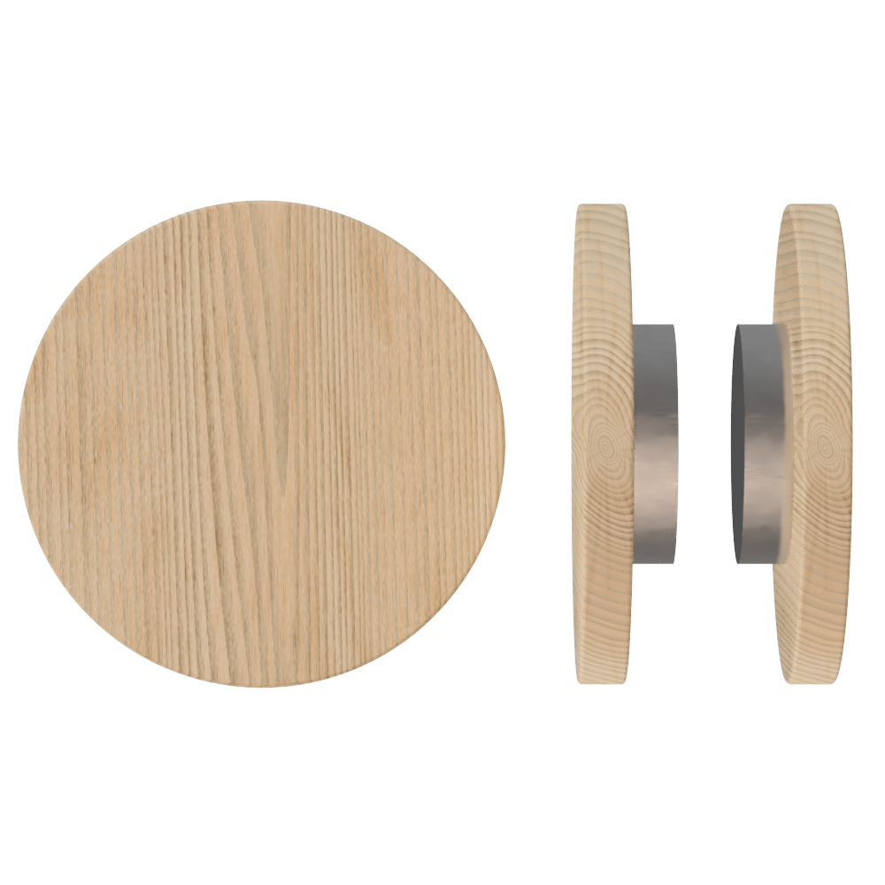 Pair T01 Timber Entrance Pull Handle, Victorian Ash, Back to Back Fixing, Ø300mm x Projection 68mm, in Raw Timber (ready to stain or paint) in Victorian Ash / Satin Nickel