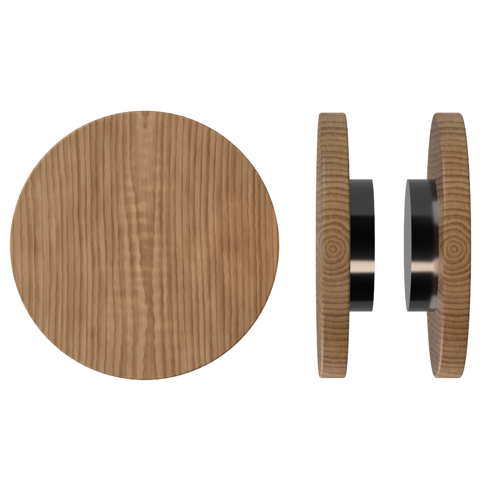 Pair T01 Timber Entrance Pull Handle, American Walnut, Back to Back Fixing, Ø300mm x Projection 68mm, in Raw Timber (ready to stain or paint) in Walnut / Black