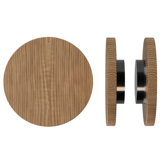 Pair T01 Timber Entrance Pull Handle, American Walnut, Back to Back Fixing, Ø300mm x Projection 68mm, in Raw Timber (ready to stain or paint) in Walnut / Black