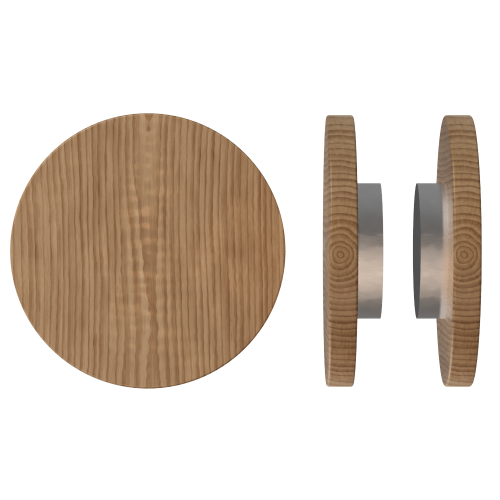 Pair T01 Timber Entrance Pull Handle, American Walnut, Back to Back Fixing, Ø300mm x Projection 68mm, in Raw Timber (ready to stain or paint) in Walnut / Satin Nickel