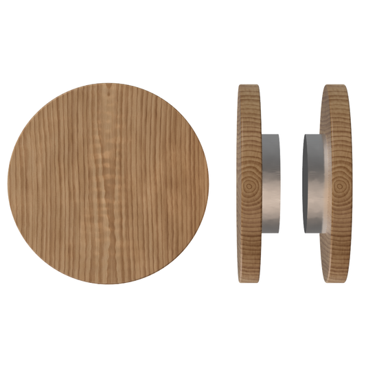 Pair T01 Timber Entrance Pull Handle, American Walnut, Back to Back Fixing, Ø300mm x Projection 68mm, in Raw Timber (ready to stain or paint) in Walnut / Satin Nickel