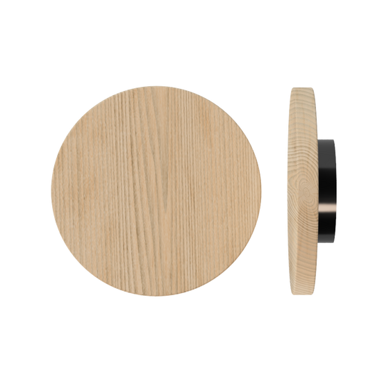 Single T01 Timber Entrance Pull Handle, Tasmanian Oak, Ø300mm x Projection 68mm, in Raw Timber (ready to stain or paint) in Tasmanian Oak / Black