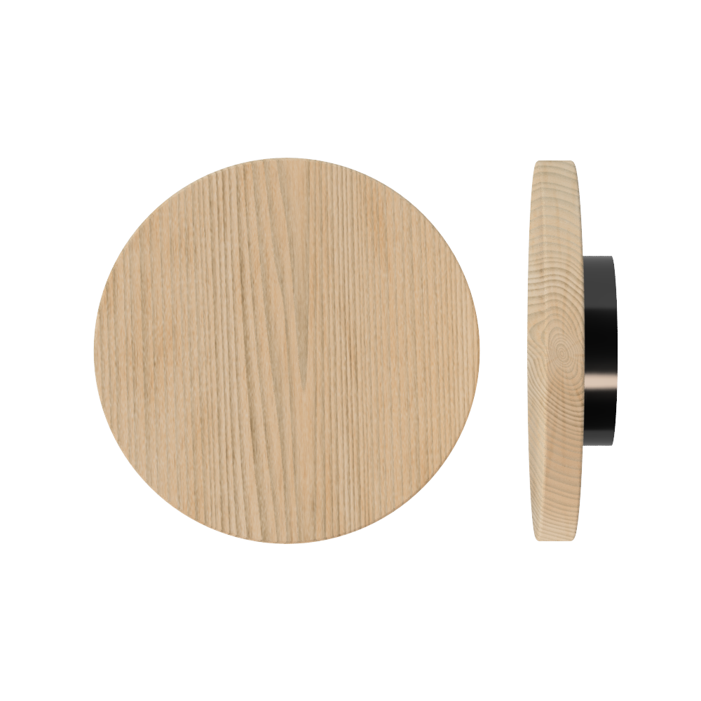 Single T01 Timber Entrance Pull Handle, Tasmanian Oak, Ø300mm x Projection 68mm, in Raw Timber (ready to stain or paint) in Tasmanian Oak / Black