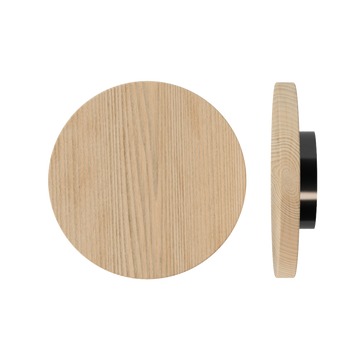 Single T01 Timber Entrance Pull Handle, Tasmanian Oak, Ø300mm x Projection 68mm, in Raw Timber (ready to stain or paint) in Tasmanian Oak / Black