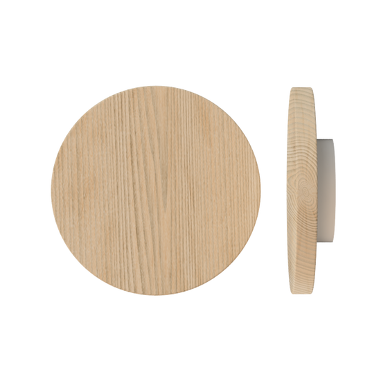 Single T01 Timber Entrance Pull Handle, Tasmanian Oak, Ø300mm x Projection 68mm, in Raw Timber (ready to stain or paint) in Tasmanian Oak / Powder Coat