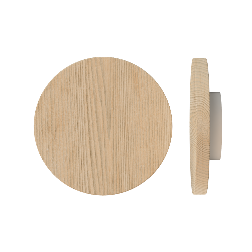 Single T01 Timber Entrance Pull Handle, Tasmanian Oak, Ø300mm x Projection 68mm, in Raw Timber (ready to stain or paint) in Tasmanian Oak / Powder Coat