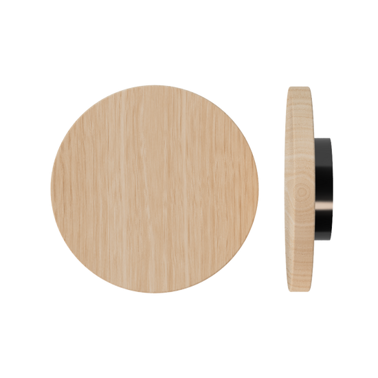 Single T01 Timber Entrance Pull Handle, Victorian Ash, Ø300mm x Projection 68mm, in Raw Timber (ready to stain or paint) in Victorian Ash / Black