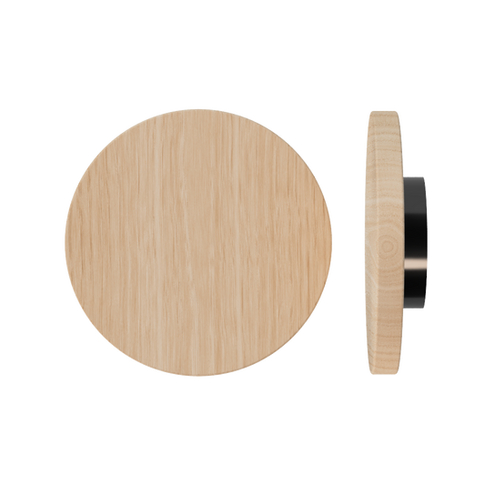 Single T01 Timber Entrance Pull Handle, Victorian Ash, Ø300mm x Projection 68mm, in Raw Timber (ready to stain or paint) in Victorian Ash / Black