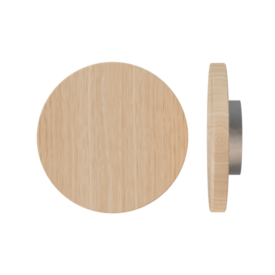 Single T01 Timber Entrance Pull Handle, Victorian Ash, Ø300mm x Projection 68mm, in Raw Timber (ready to stain or paint) in Victorian Ash / Satin Nickel