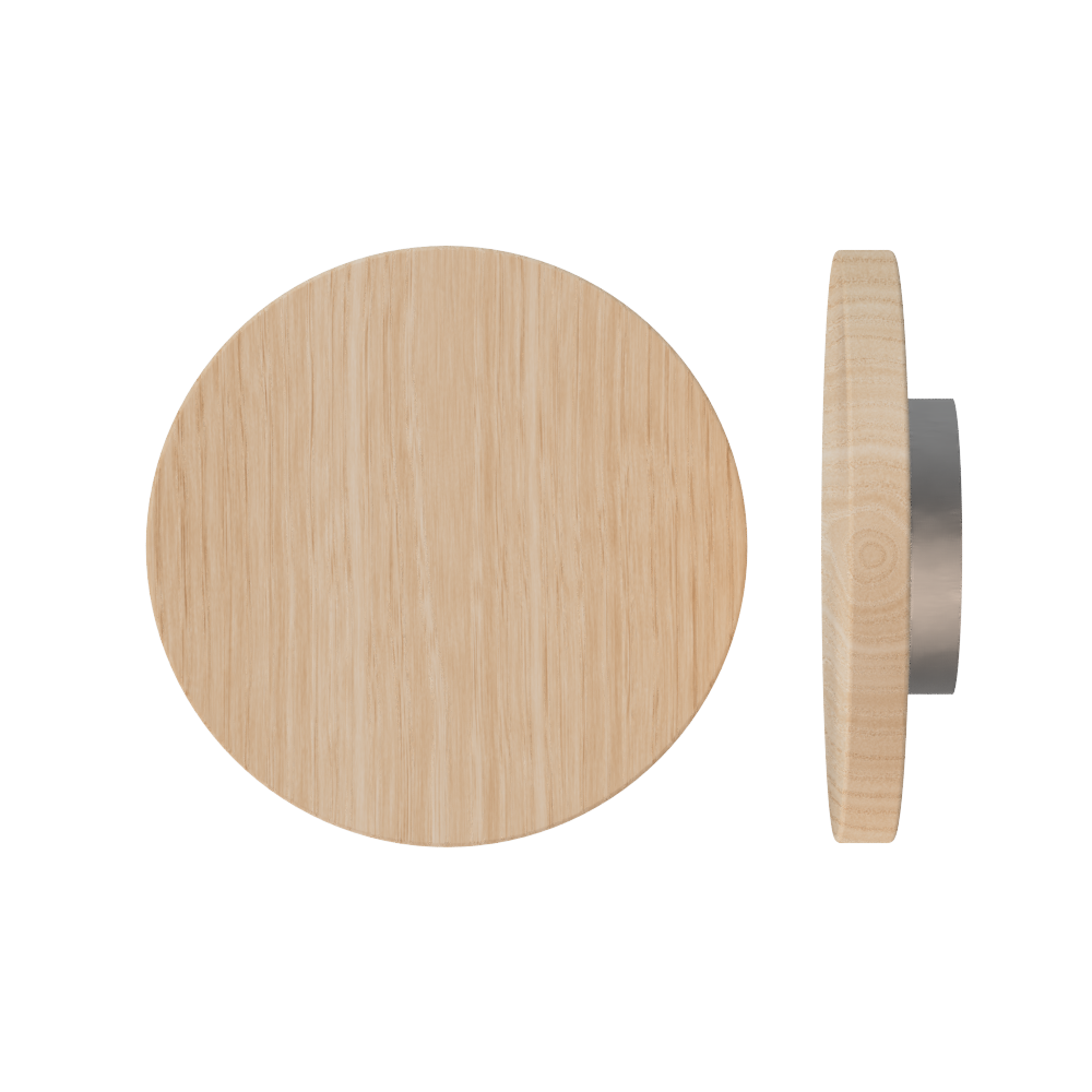 Single T01 Timber Entrance Pull Handle, Victorian Ash, Ø300mm x Projection 68mm, in Raw Timber (ready to stain or paint) in Victorian Ash / Satin Nickel