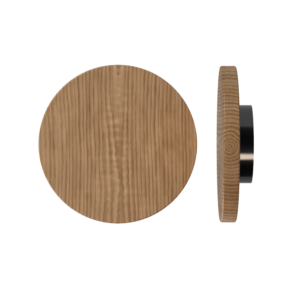 Single T01 Timber Entrance Pull Handle, American Walnut, Ø300mm x Projection 68mm, in Raw Timber (ready to stain or paint) in Walnut / Black