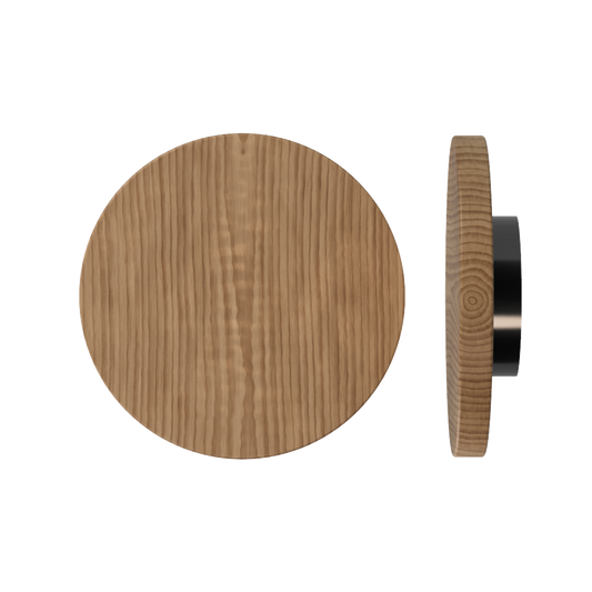 Single T01 Timber Entrance Pull Handle, American Walnut, Ø300mm x Projection 68mm, in Raw Timber (ready to stain or paint) in Walnut / Black