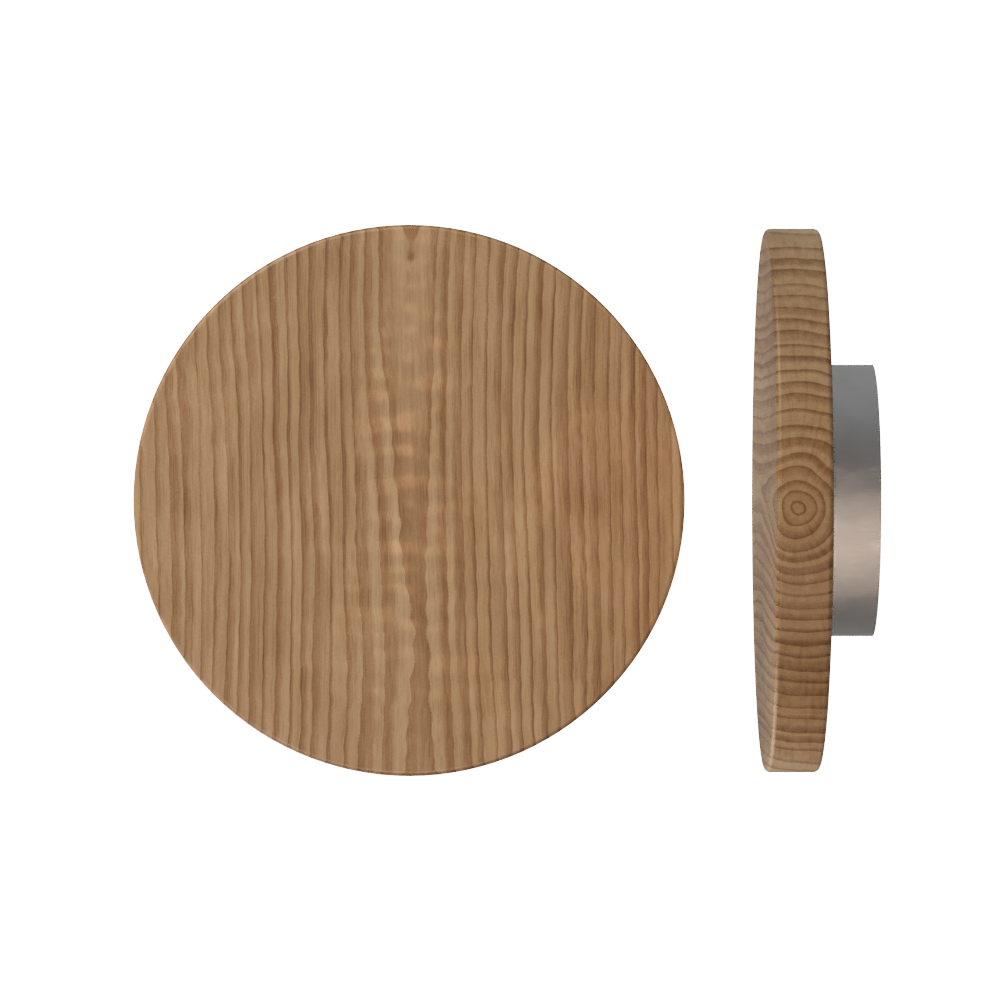 Single T01 Timber Entrance Pull Handle, American Walnut, Ø300mm x Projection 68mm, in Raw Timber (ready to stain or paint) in Walnut / Satin Nickel