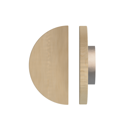 Single T02 Timber Entrance Pull Handle, American White Oak, Ø300mm, in Raw Timber (ready to stain or paint) in White Oak / Polished Nickel