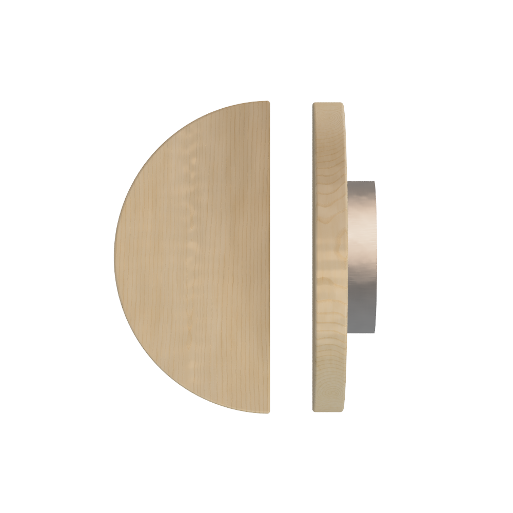 Single T02 Timber Entrance Pull Handle, American White Oak, Ø300mm, in Raw Timber (ready to stain or paint) in White Oak / Polished Nickel