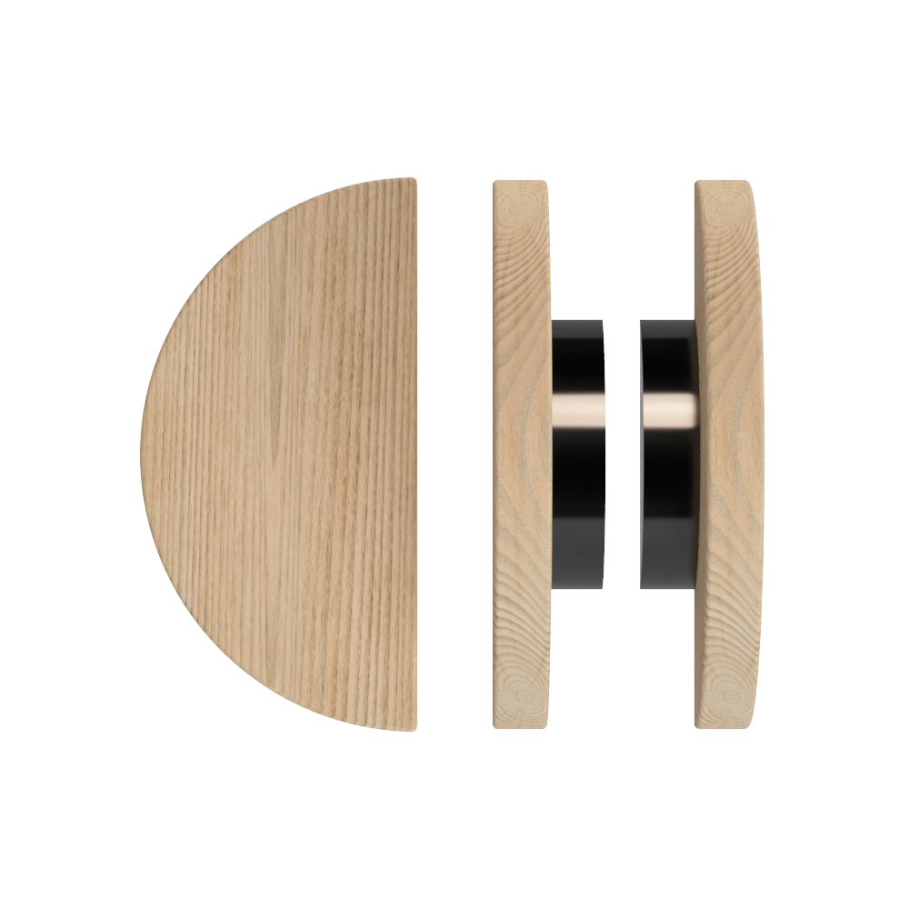 Pair T02 Timber Entrance Pull Handle, Tasmanian Oak, Back to Back Pair, Ø300mm, in Raw Timber (ready to stain or paint) in Tasmanian Oak / Black