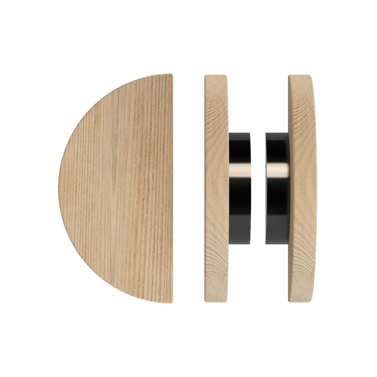 Pair T02 Timber Entrance Pull Handle, Tasmanian Oak, Back to Back Pair, Ø300mm, in Raw Timber (ready to stain or paint) in Tasmanian Oak / Black