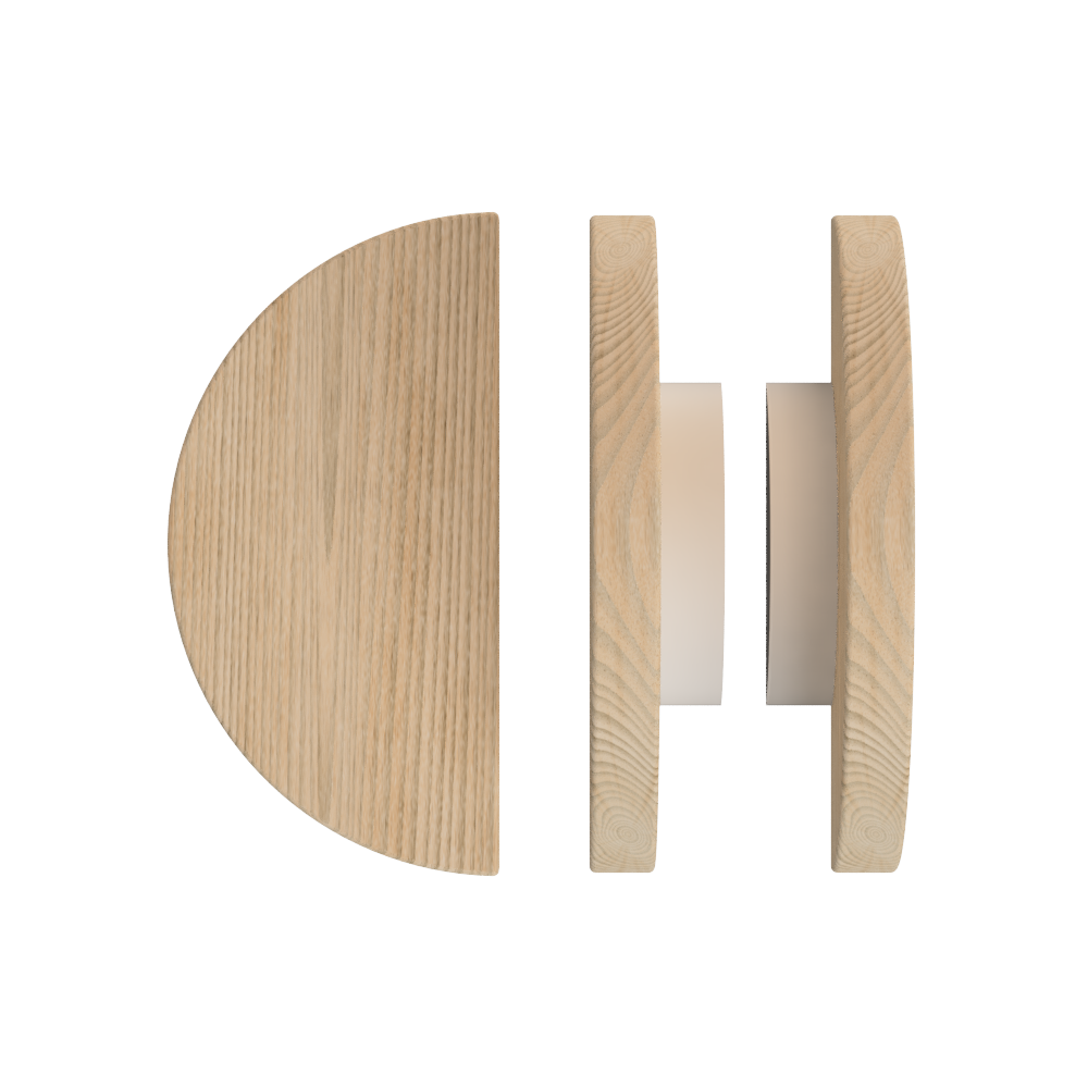 Pair T02 Timber Entrance Pull Handle, Tasmanian Oak, Back to Back Pair, Ø300mm, in Raw Timber (ready to stain or paint) in Tasmanian Oak / Powder Coat